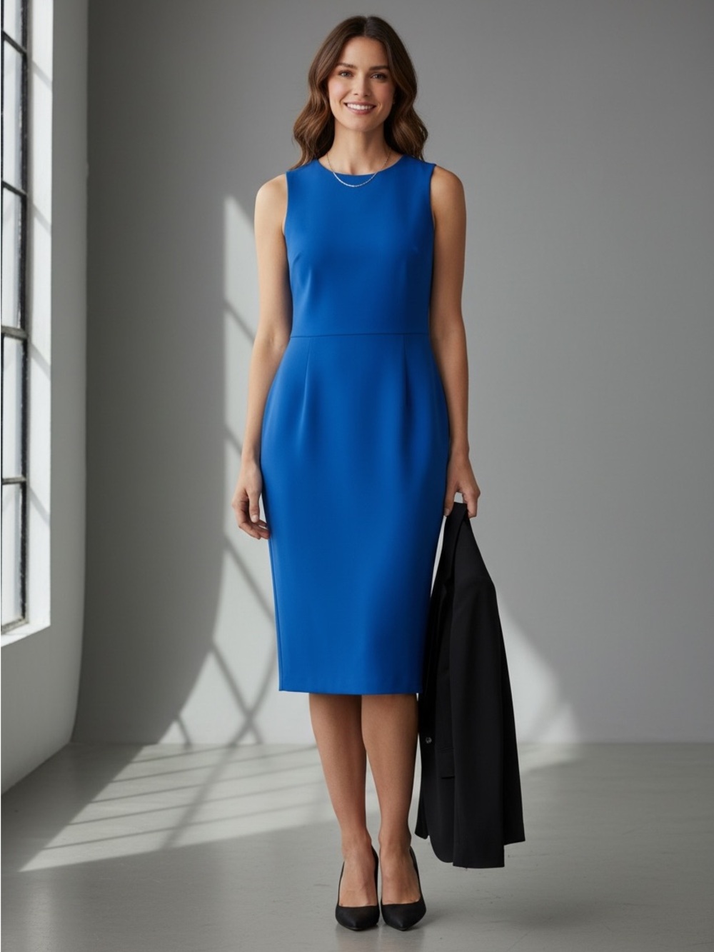 ANTONIO MELANI Sleeveless Sheath Midi Dress in Blue